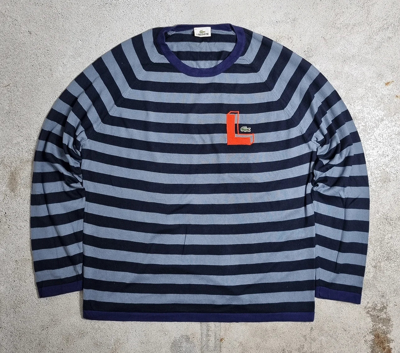 Lacoste “L” Striped Sweater Navy / Grey (XL)