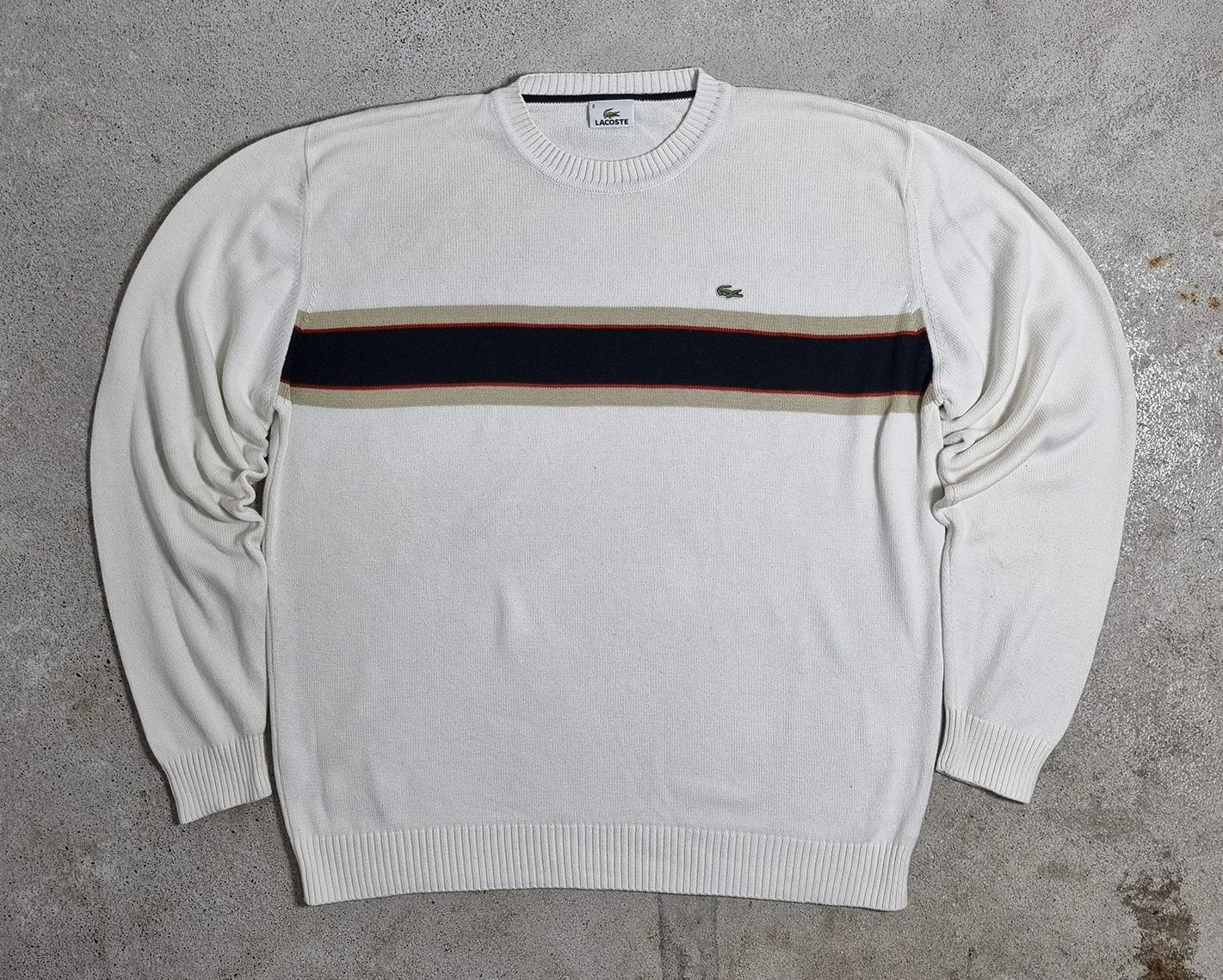 Lacoste Vintage Cotton Sweater White / Navy / Red Stripe (XXL)