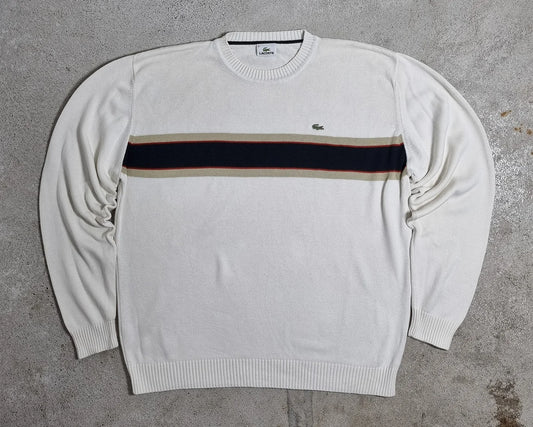 Lacoste Vintage Cotton Sweater White / Navy / Red Stripe (XXL)