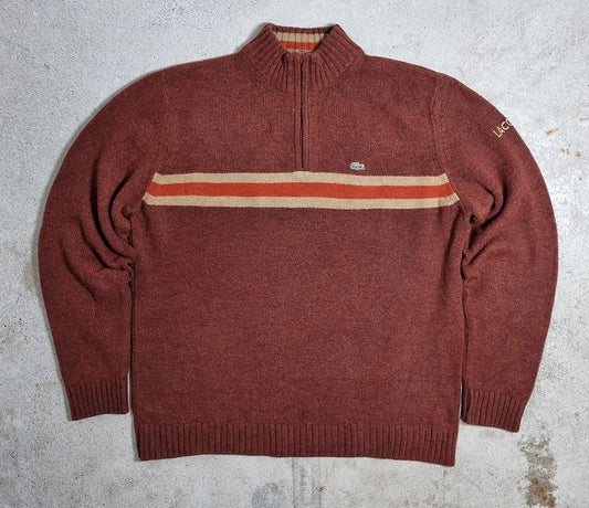 Lacoste Vintage Half-Zip Sweater Brown / Beige Stripe (XL)