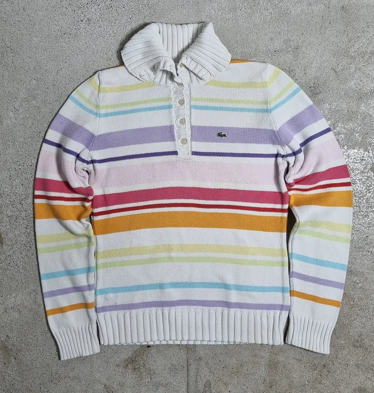 Lacoste Women’s Striped Knit Polo Sweater (FR 42)