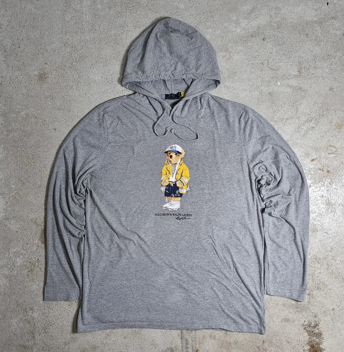 Ralph Lauren Polo Bear Hoodie Longsleeve Grey XXL – Nautical Yellow Jacket Print