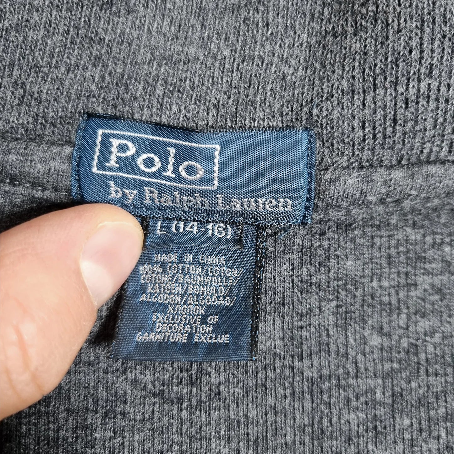 2000s Ralph Lauren 1/4 Zip Sweatshirt Charcoal Grey S – Green Pony Logo