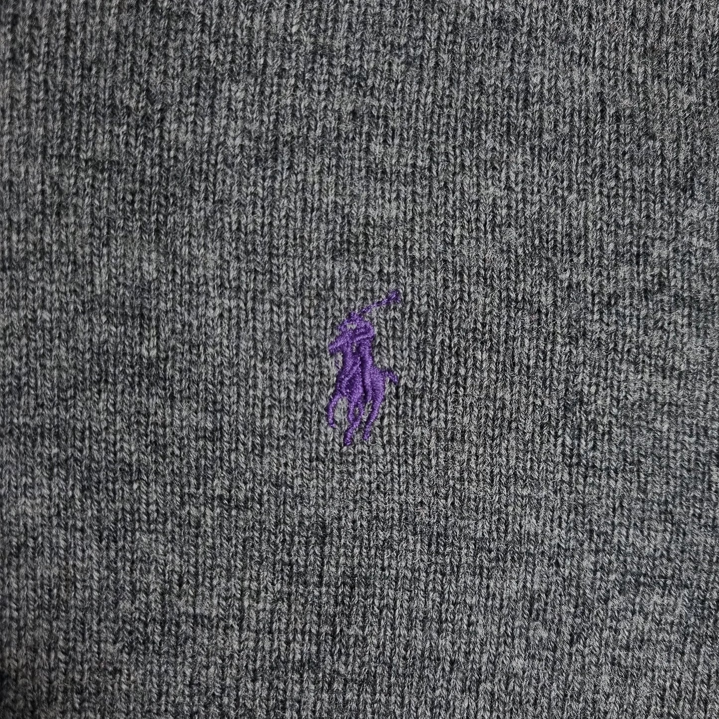 1990s Ralph Lauren Lambswool V-Neck Sweater Grey L – Purple Pony Logo