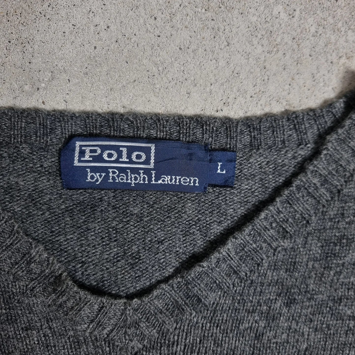 1990s Ralph Lauren Lambswool V-Neck Sweater Grey L – Purple Pony Logo