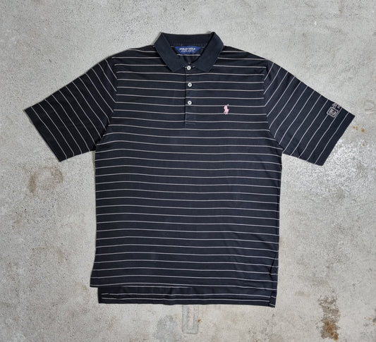 2000s Ralph Lauren Polo Golf Streifen Polo Shirt Pink Pony Schwarz (M)