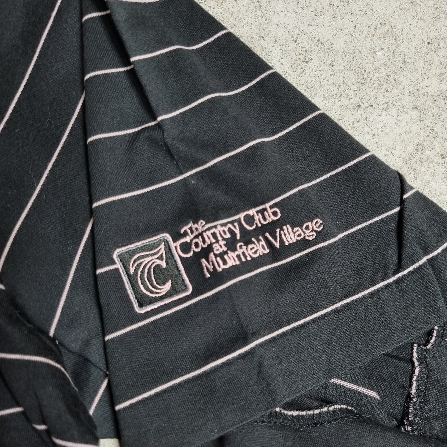 2000s Ralph Lauren Polo Golf Streifen Polo Shirt Pink Pony Schwarz (M)