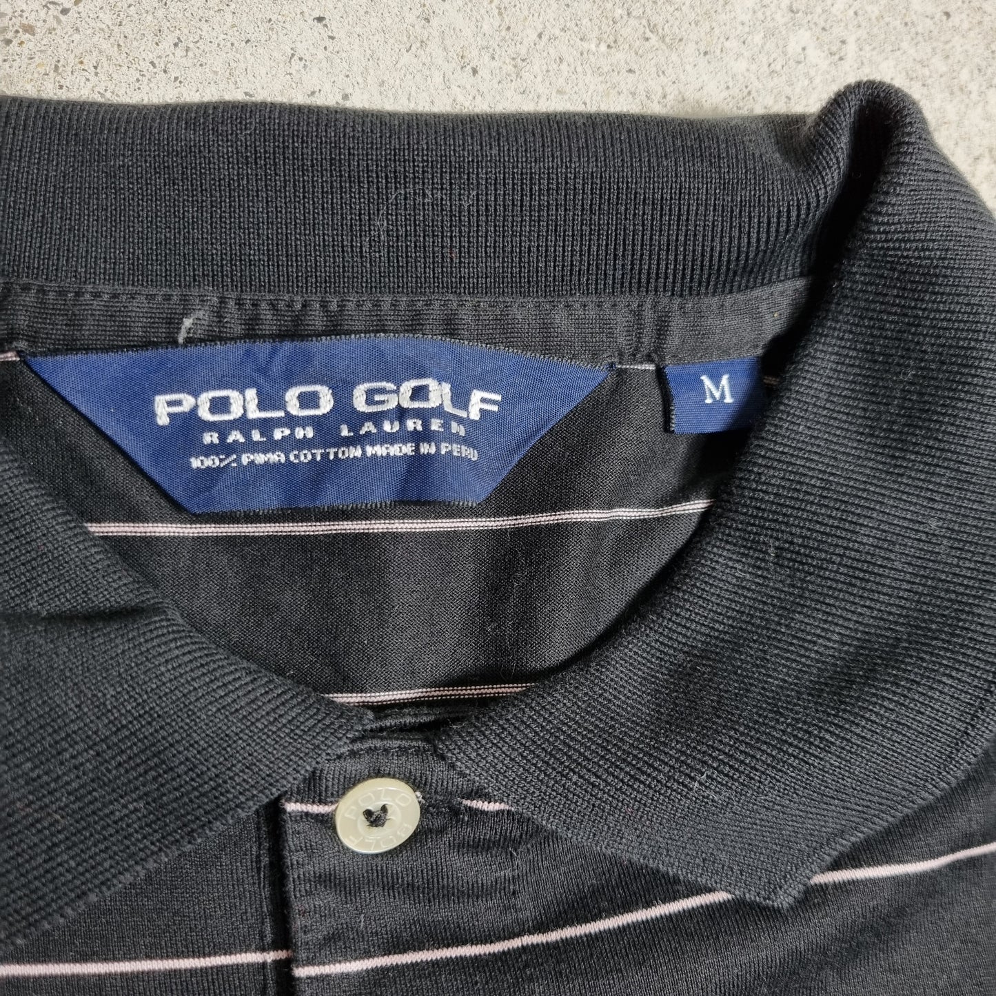 2000s Ralph Lauren Polo Golf Streifen Polo Shirt Pink Pony Schwarz (M)