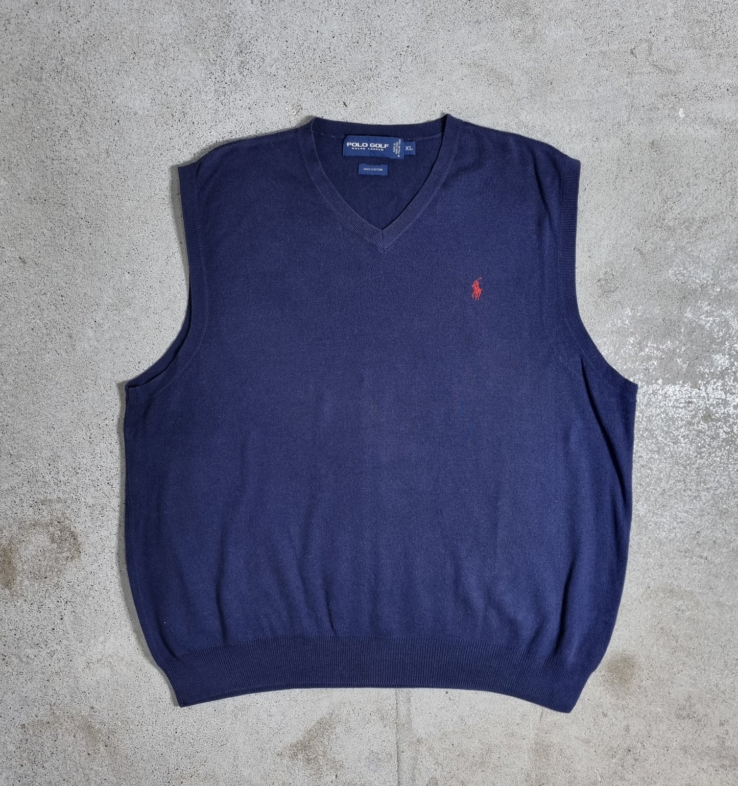 90s Polo Golf Ralph Lauren Strickweste Navy Cotton Knit Vest Red Logo (XL)