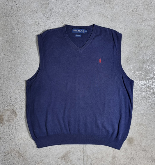 90s Polo Golf Ralph Lauren Strickweste Navy Cotton Knit Vest Red Logo (XL)