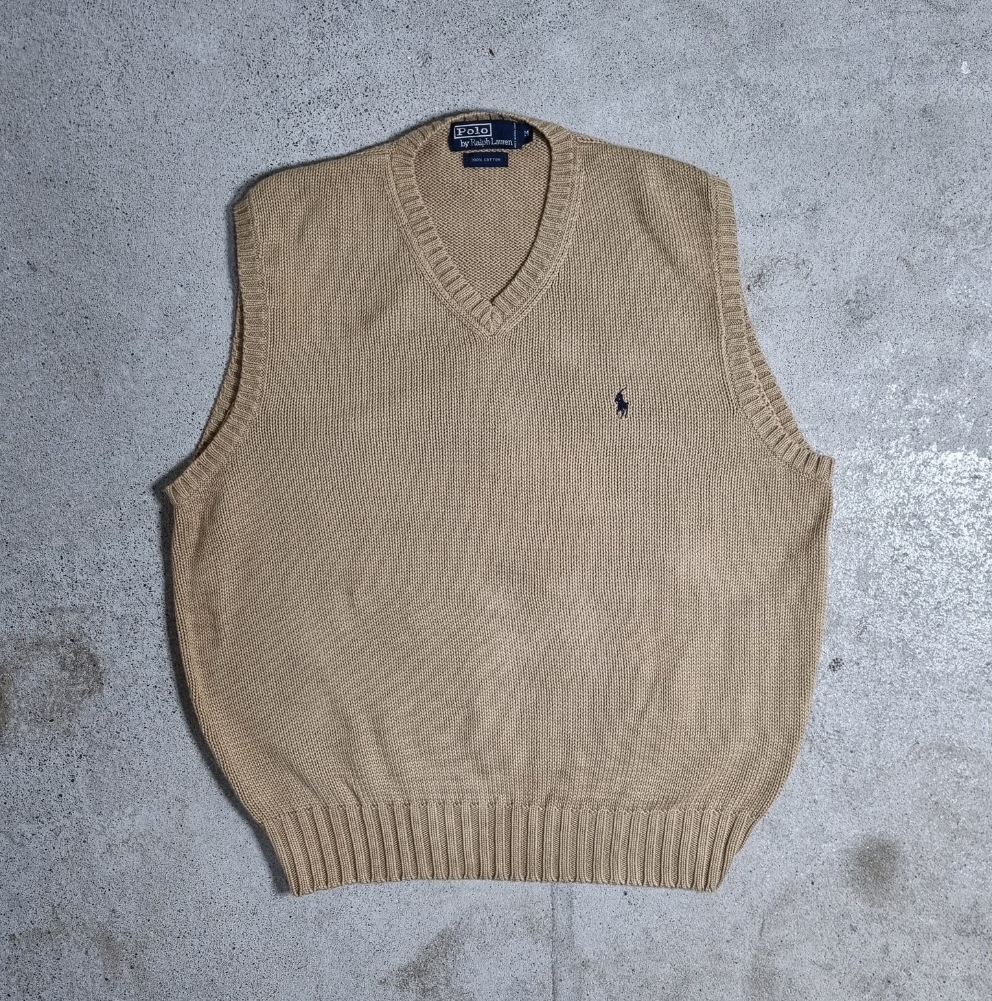 90s Polo by Ralph Lauren Strickweste Sand Beige Cotton Knit Vest (M)