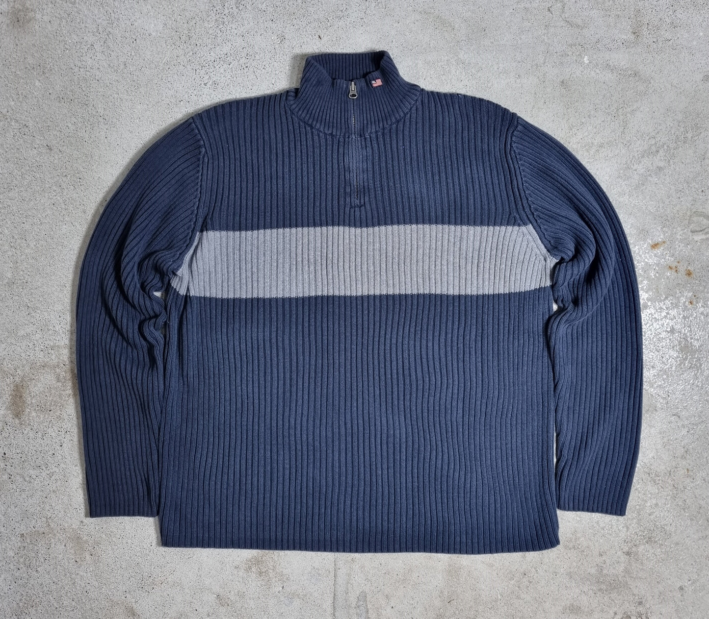 90s/00s Ralph Lauren Polo Jeans Rib Half-Zip Sweater Navy/Grey (XL)