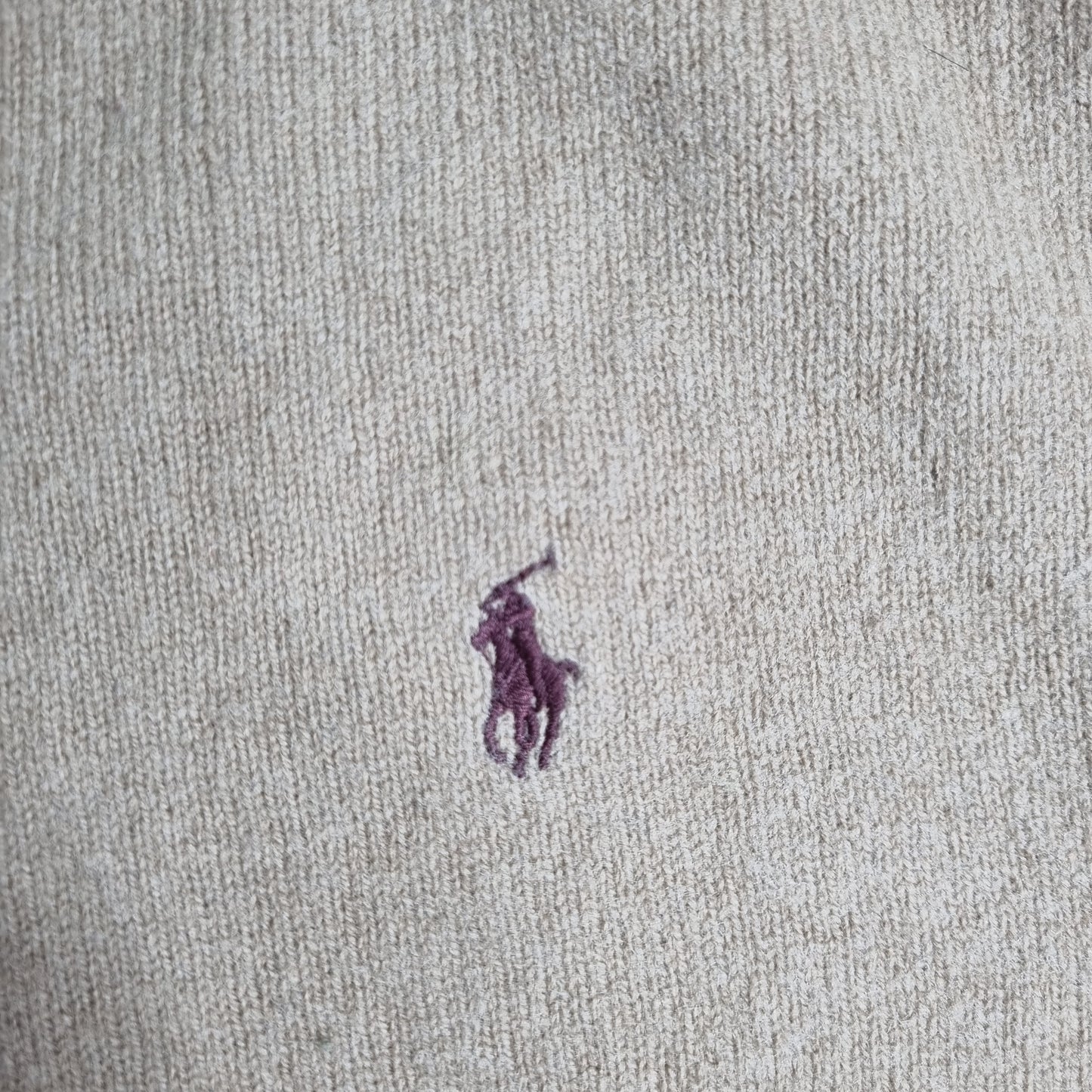 90s/00s Ralph Lauren Lambswool V-Neck Sweater Beige Red Pony (L)