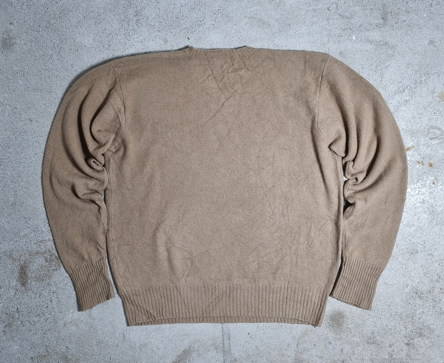 90s/00s Ralph Lauren Lambswool V-Neck Sweater Beige Red Pony (L)