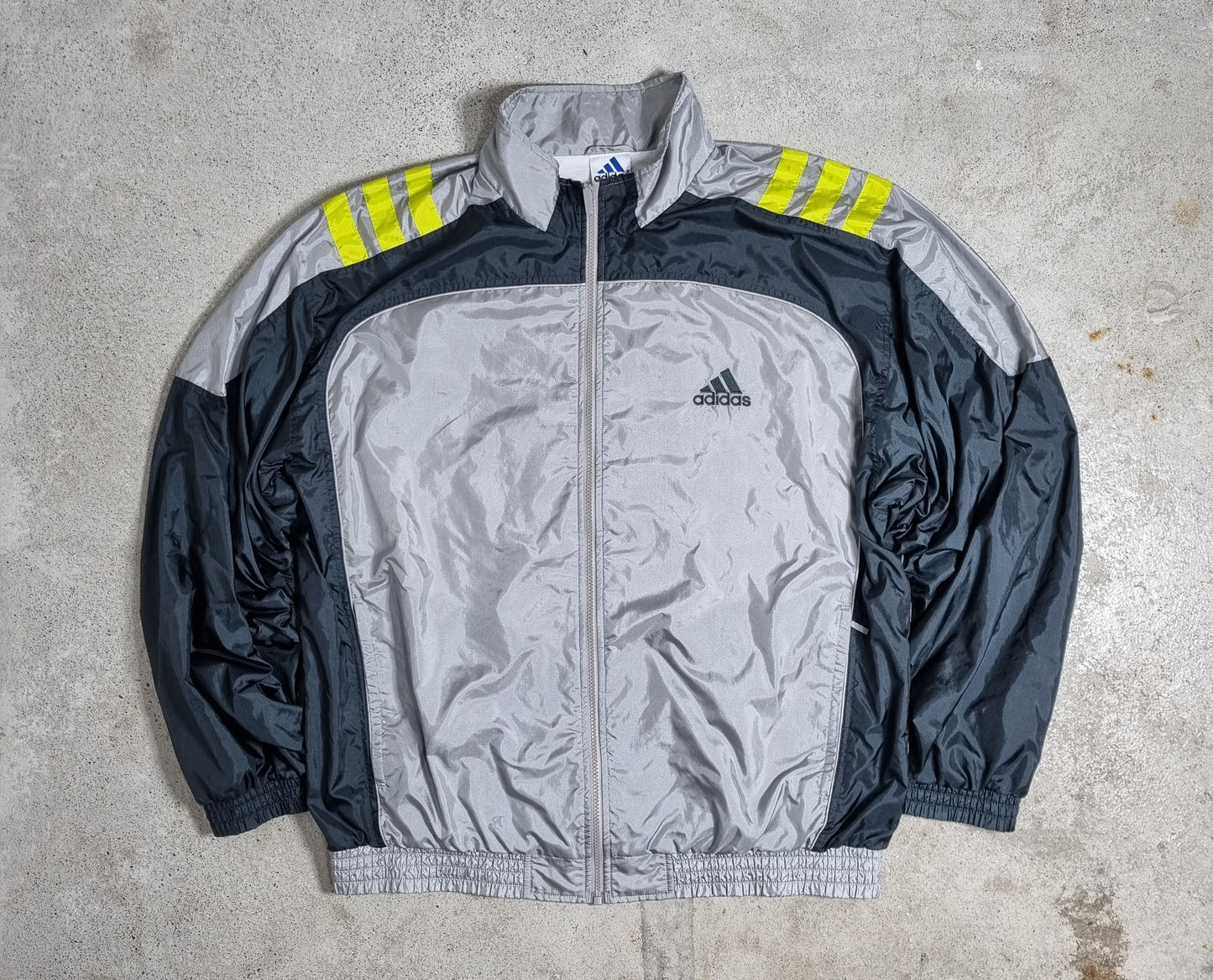 2000s Adidas Performance Windbreaker Grey/Black Neon Stripes (XL)