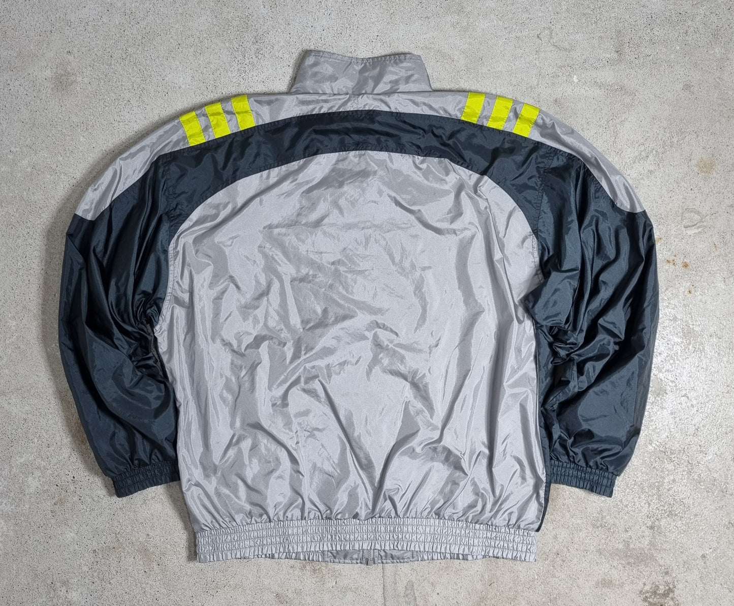 2000s Adidas Performance Windbreaker Grey/Black Neon Stripes (XL)