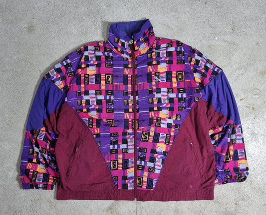 90s PUMA Vintage Trackjacke Bunter Abstract Print Lila/Bordeaux (L)
