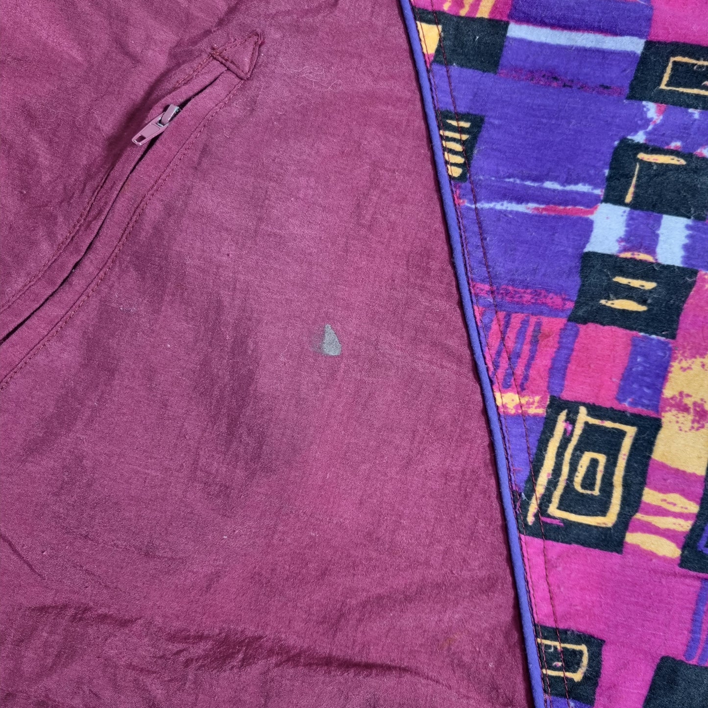 90s PUMA Vintage Trackjacke Bunter Abstract Print Lila/Bordeaux (L)