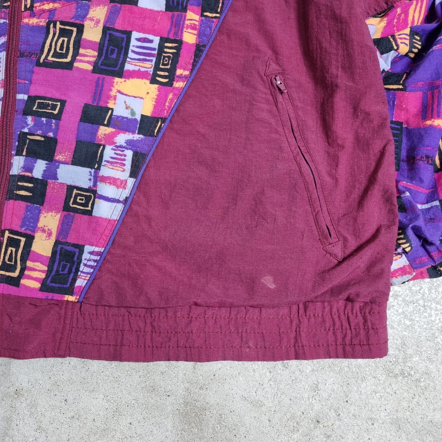 90s PUMA Vintage Trackjacke Bunter Abstract Print Lila/Bordeaux (L)