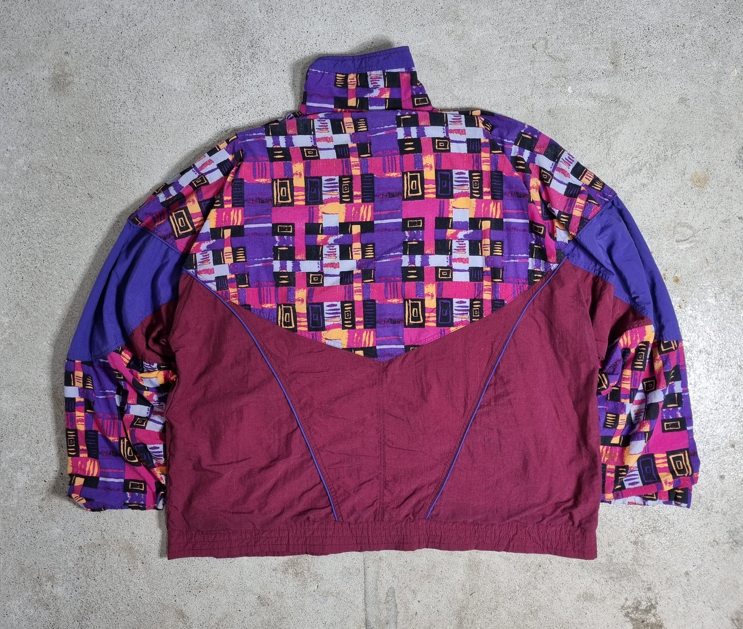 90s PUMA Vintage Trackjacke Bunter Abstract Print Lila/Bordeaux (L)