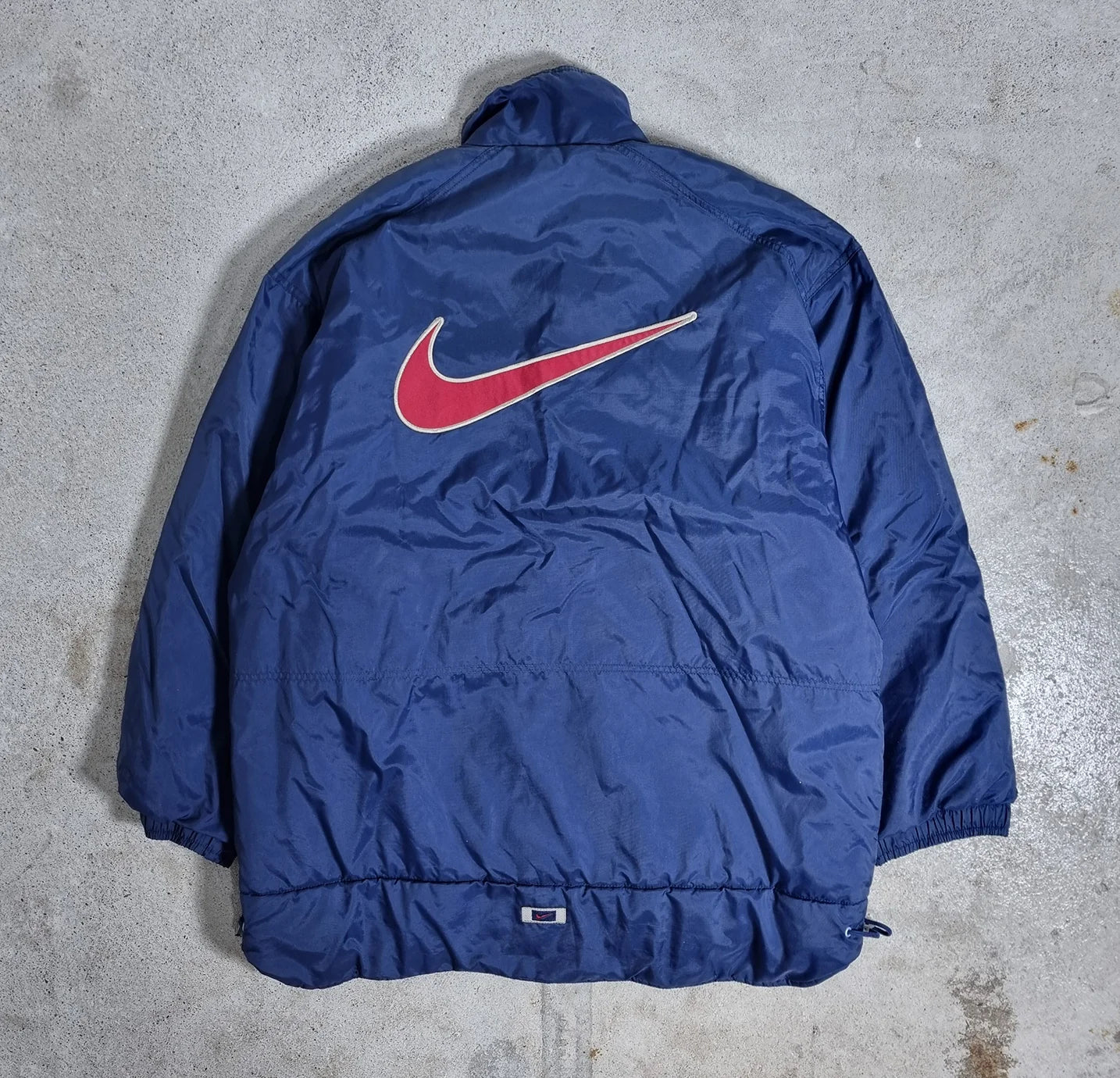 90s Nike Vintage Puffer Windbreaker Jacket Big Swoosh Navy Red (M)