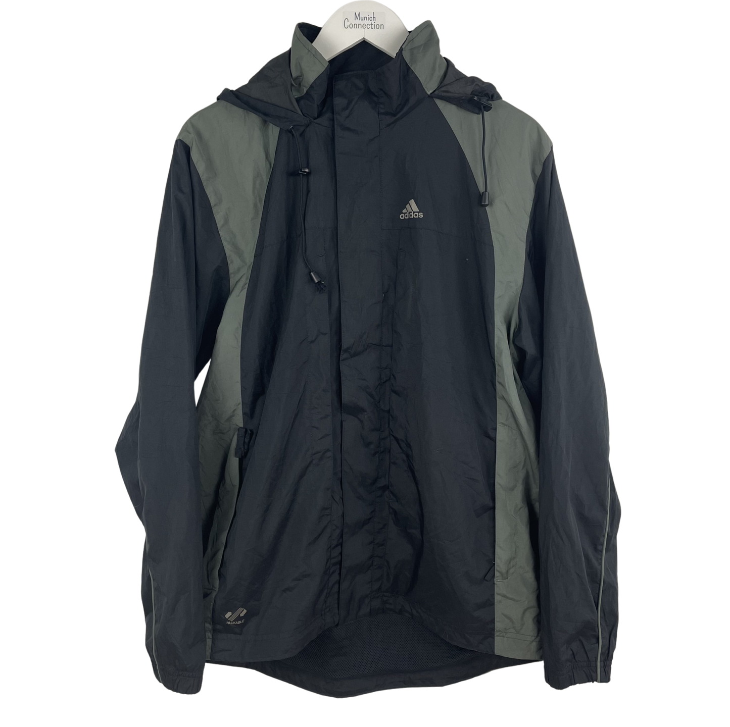 2000s Adidas Funktionsjacke Kapuze Grau Oliv (M)