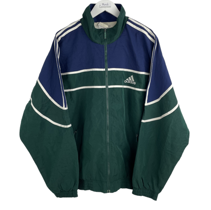 90s Adidas Windbreaker Dunkelgrün/Blau/Weiß (L)