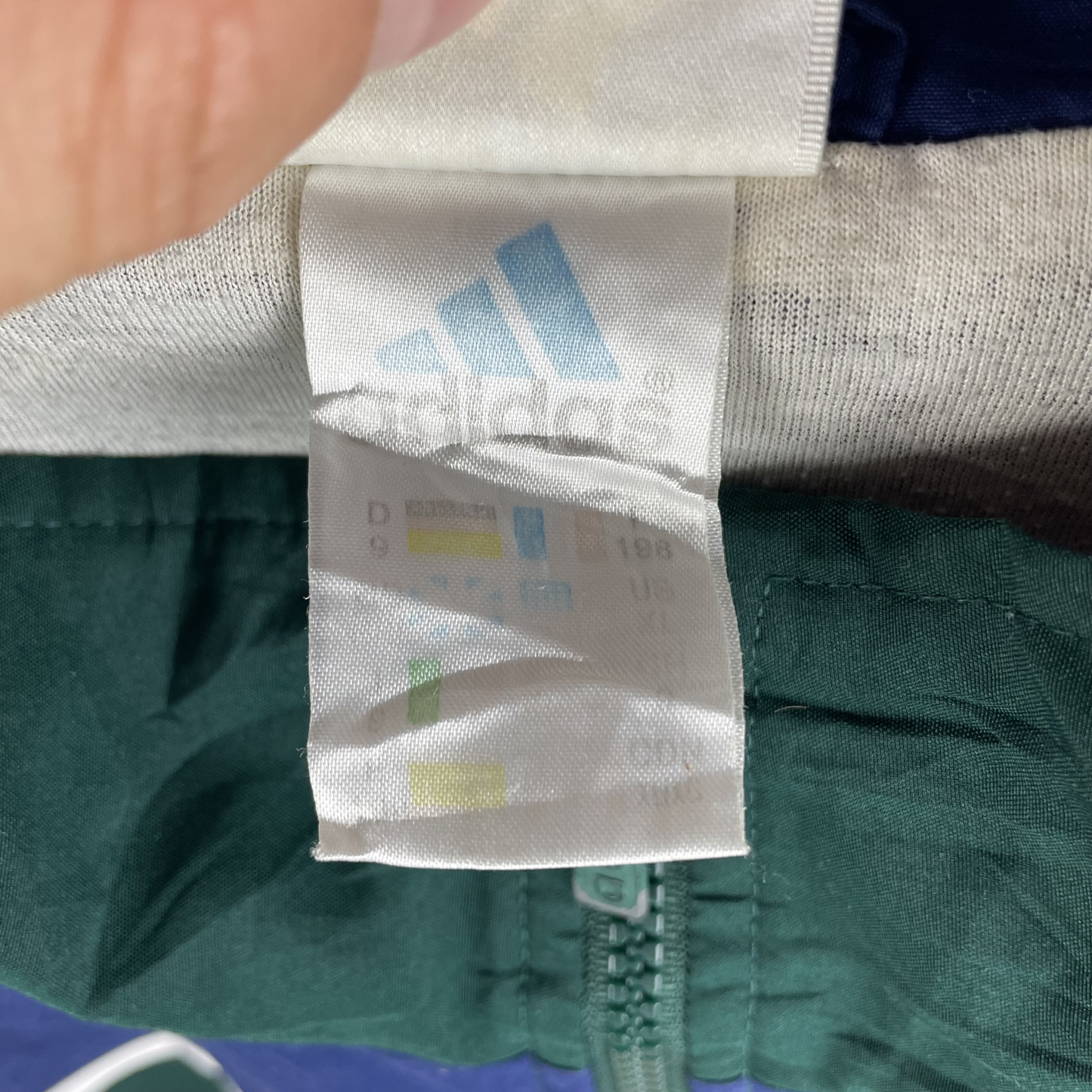90s Adidas Windbreaker Dunkelgrün/Blau/Weiß (L)