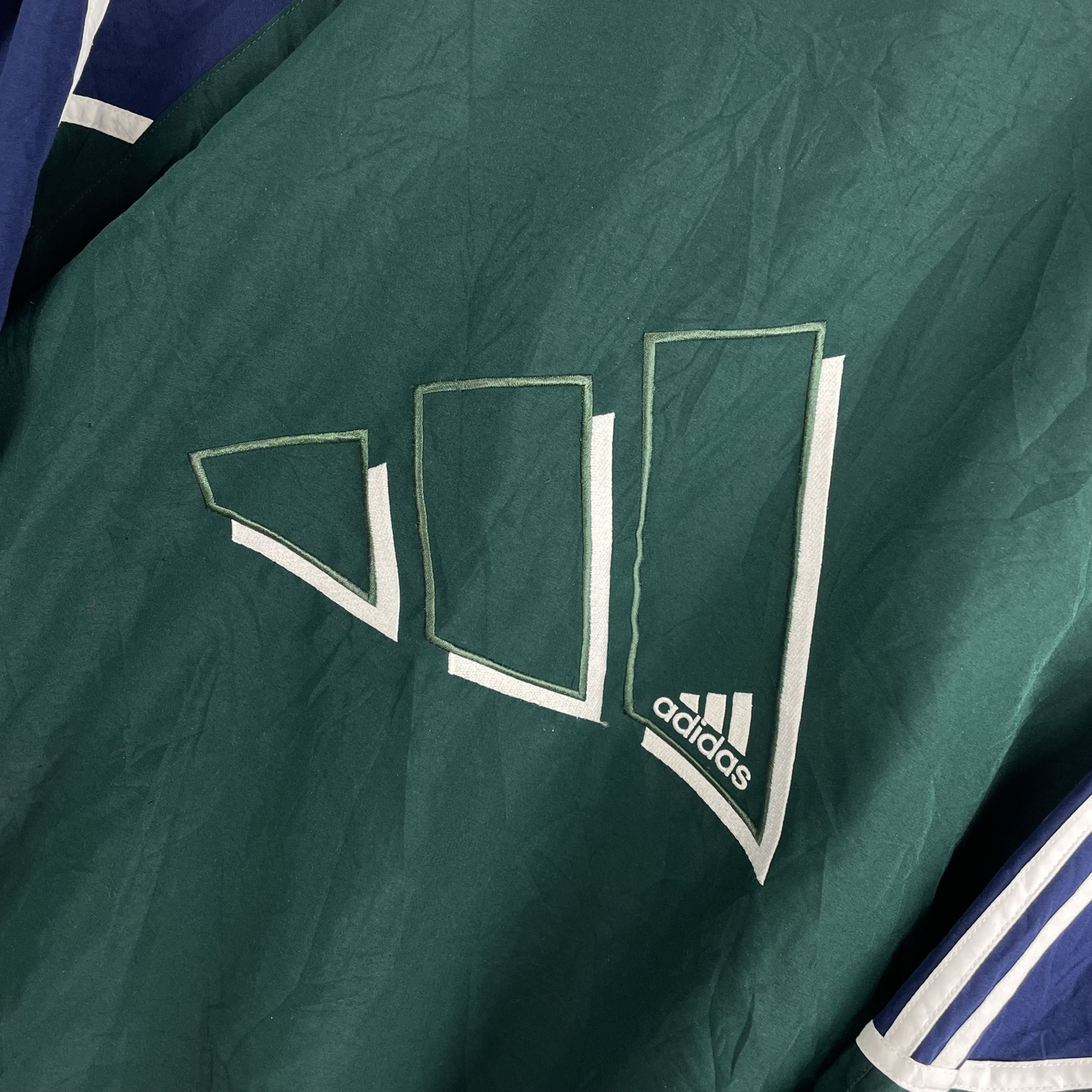 90s Adidas Windbreaker Dunkelgrün/Blau/Weiß (L)