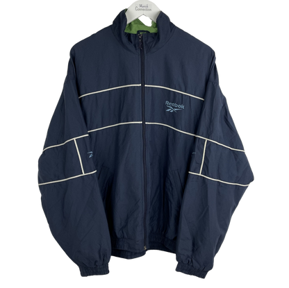 90s Reebok Windbreaker Navy mit Kontrastpaspeln (L)